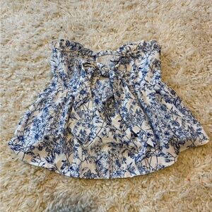 SHEIN Floral Blue and White Strapless Top